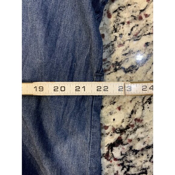 Caren Sport Blouse Size 2XL 100% Cotton button pleated tie back long sleeve blue - Picture 6 of 9